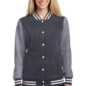 Sport-Tek womens Charcoal and Light Gray Varsity Jacket